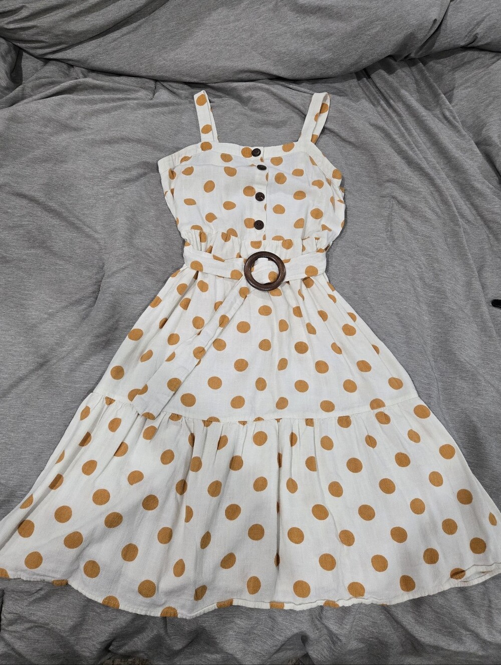 Monteau Los Angeles Linen Belted Polka Dot Dress M